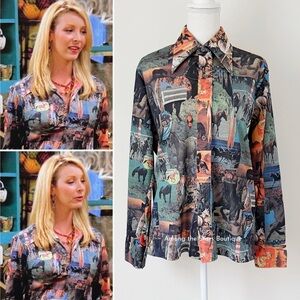 Very Rare Vintage 70s Retro Equestrian Print Blouse ASO Phoebe Buffay in Friends